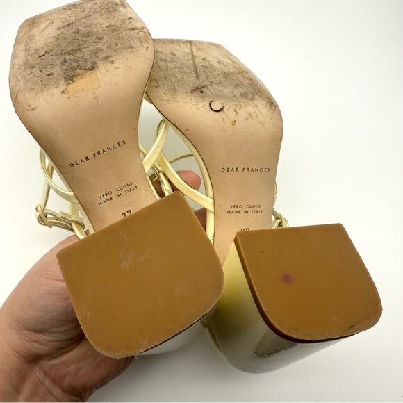 Dear Frances Cleo Sandal Block Heel Cream Pale Butter Yellow IT EU 37 US 7 - Picture 13 of 16